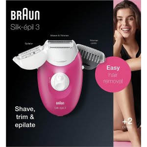 براون سيلك ابيل 3 ازالة الشعر للمناطق الحساسة و البكيني 3 ملحقات BRAUN SE3410