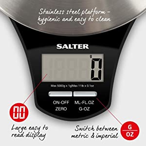 Salter Digital Electronic Kitchen Scale, Black 1035-SSBKDR
