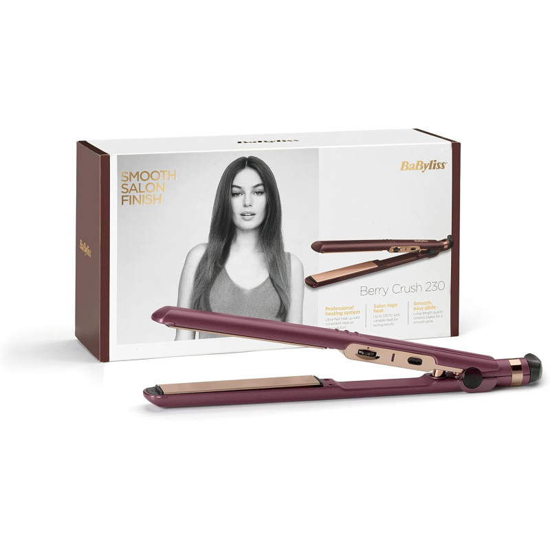 مكواة شعر بيري كراش من بيبي ليس فرد ألواح مطلية بسيراميك كوارتز أرجواني 2183PSDE babyliss مكواة شعر بيري كراش من بيبي ليس فرد ألواح مطلية بسيراميك كوارتز أرجواني 2183PSDE babyliss