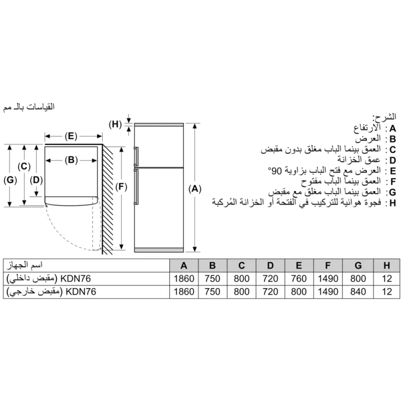 ثلاجة بوش 581 لتر ستانلس ستيل KDN76XI3E8 BOSCH ثلاجة بوش 581 لتر ستانلس ستيل KDN76XI3E8 BOSCH