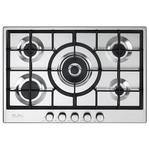 مسطح غاز إلبا بيلت ان عرض 75 سم ستانلس ستيل 5 شعلة بحوامل اينامل ومفاتيح أمامية موديل ELIO 75-545