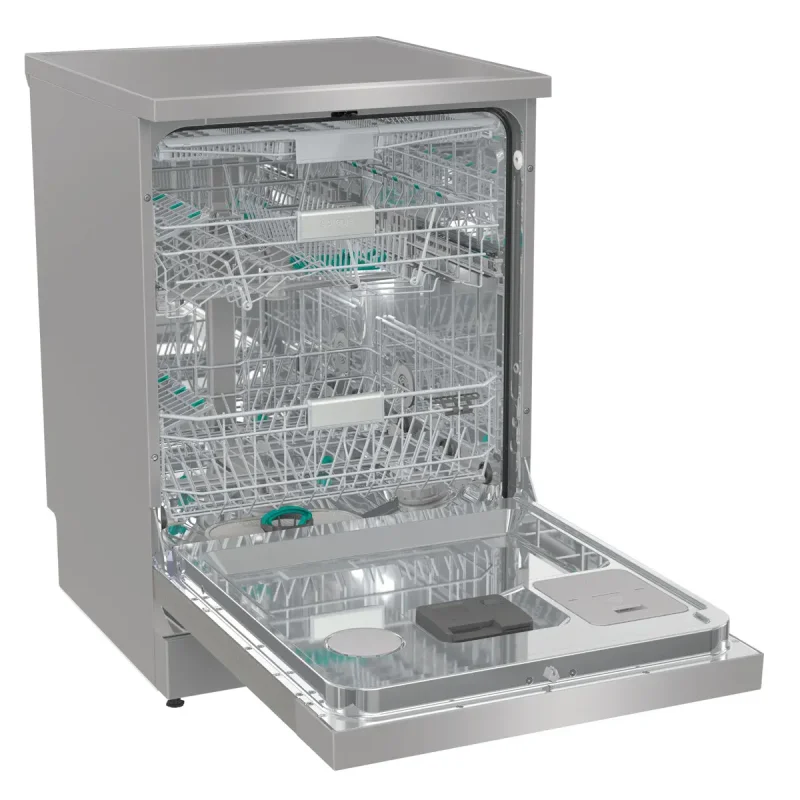 غسالة أطباق جورينجي 16 فرد تقنية UV وتوزيع ذكي GS693C60XUVAD (3) غسالة أطباق جورينجي فري ستاند موديل GS693C60XUVAD فضي 16 فرد بتقنية التعقيم UV والتوزيع الذكي للمنظف، معروضة في Appliance