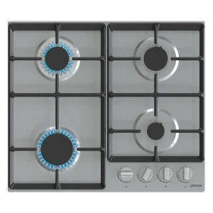 مسطح Gorenje G641EX غاز 60 سم ستانلس ستيل 4 شعلات مع حوامل زهر ومفاتيح تحكم أمامية